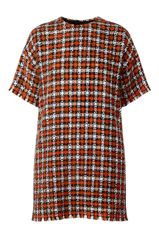 Valentino Metallic Tweed Short-Sleeve Blouse — Orange & Silver