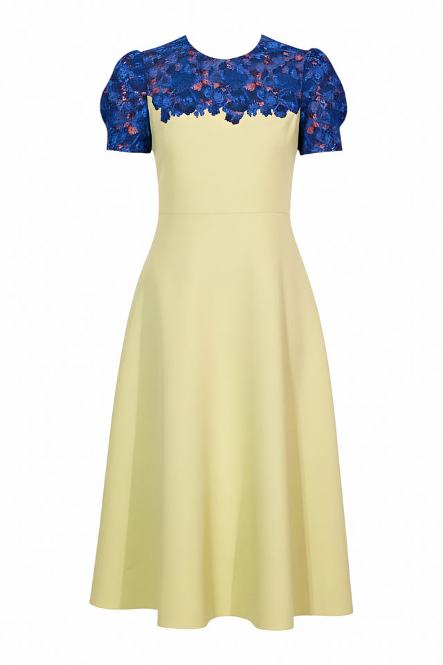 Valentino Chartreuse A-Line Dress with Embroidered Bodice
