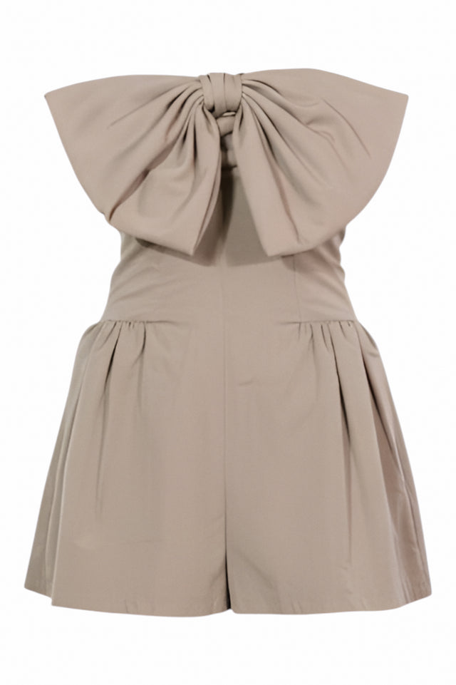 Valentino Taupe Bow-Front Strapless Romper
