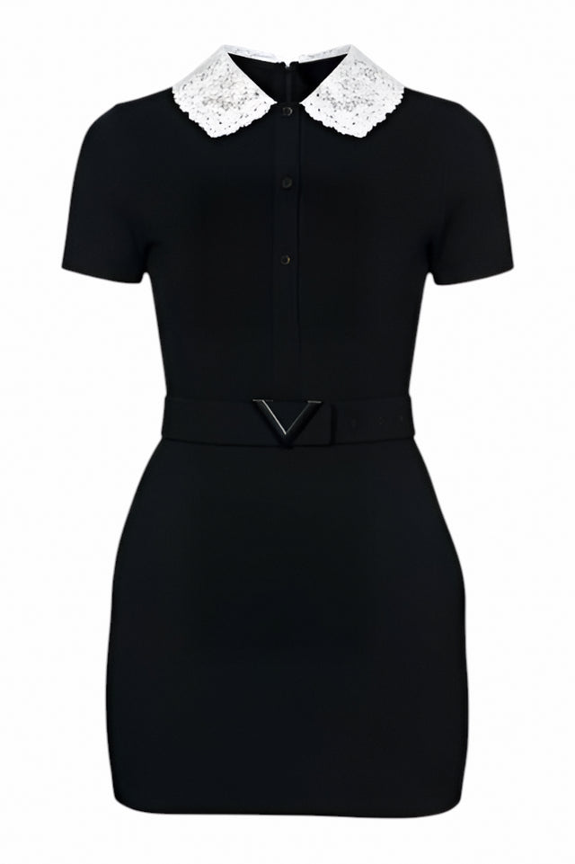 Valentino Black Romper with Lace Collar