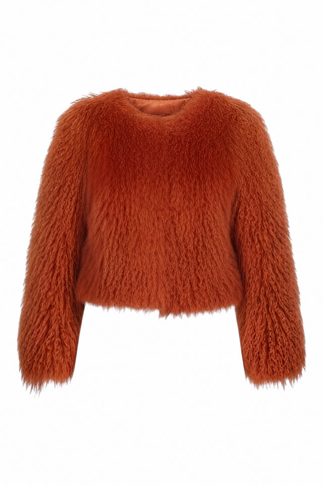 Red Valentino Shearling Texture Rust-Red Fur Jacket