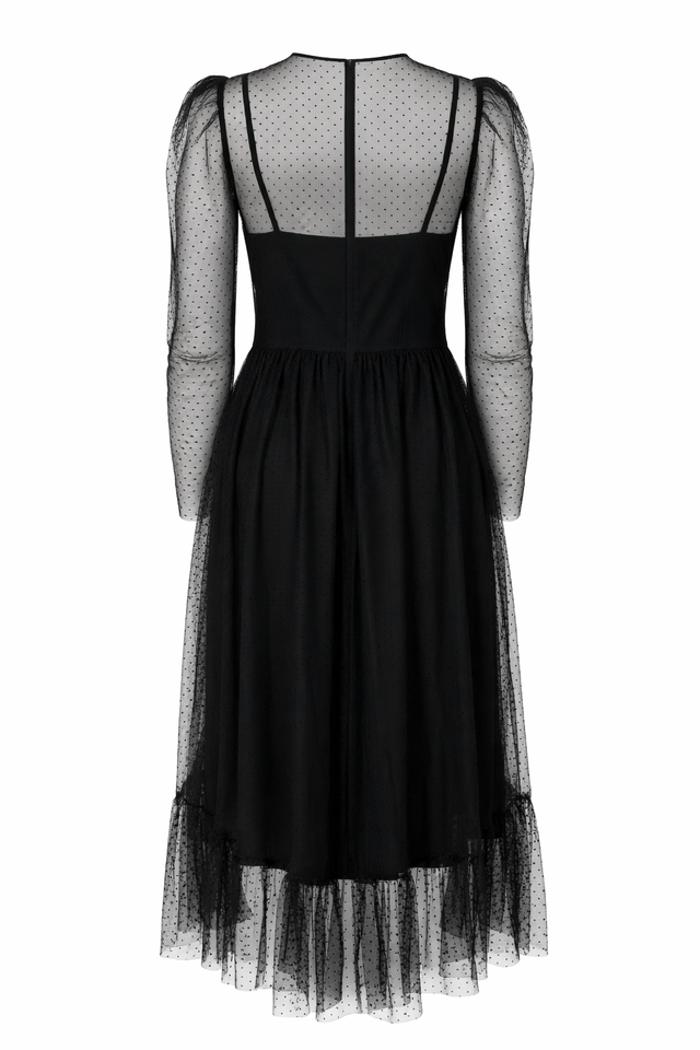 Red Valentino Sheer Polka Dot Tulle Midi Dress in Black