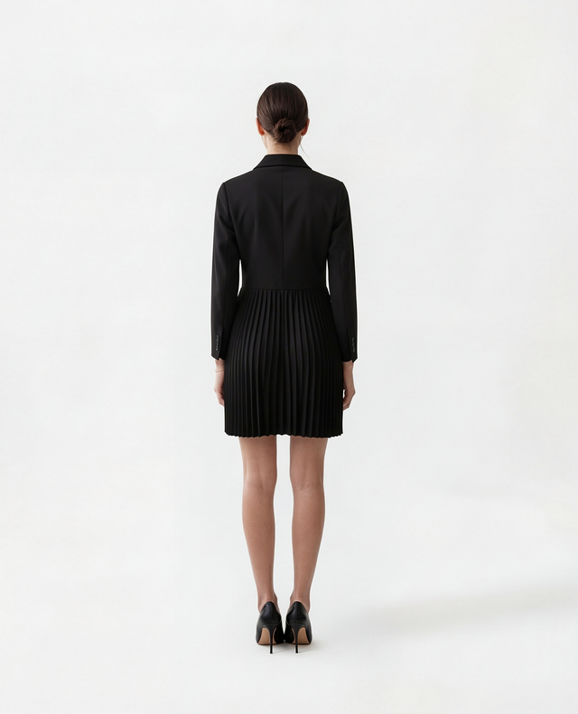 Red Valentino Double-Breasted Blazer Dress with Pleated Skirt in Black
