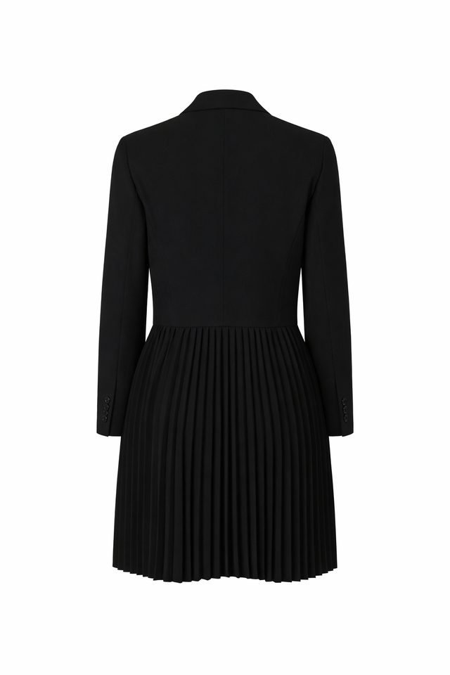 Red Valentino Double-Breasted Blazer Dress with Pleated Skirt in Black