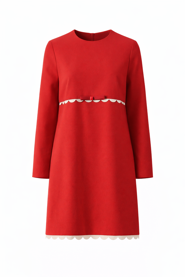 Red Valentino Scalloped Trim Bow Mini Dress in Red