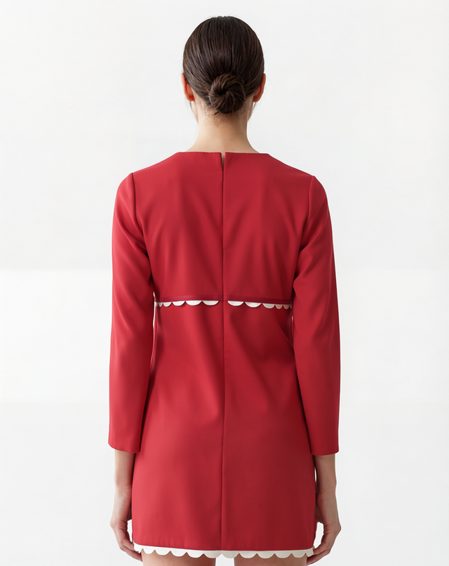 Red Valentino Scalloped Trim Bow Mini Dress in Red