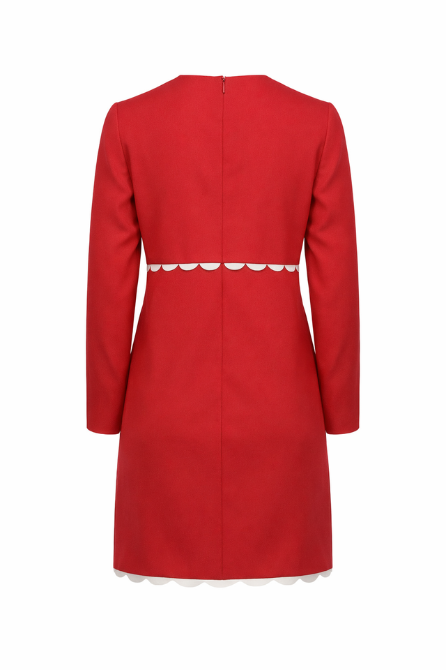 Red Valentino Scalloped Trim Bow Mini Dress in Red