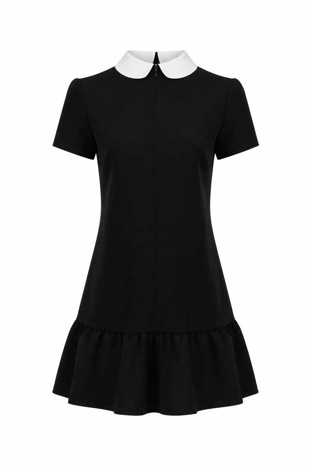 Red Valentino Black Dress with Leopard Collar & Bow Tie