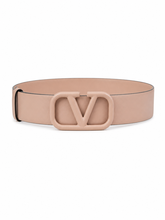 Valentino Garavani VLogo Signature Leather Belt 40mm Blush Tonal Buckle