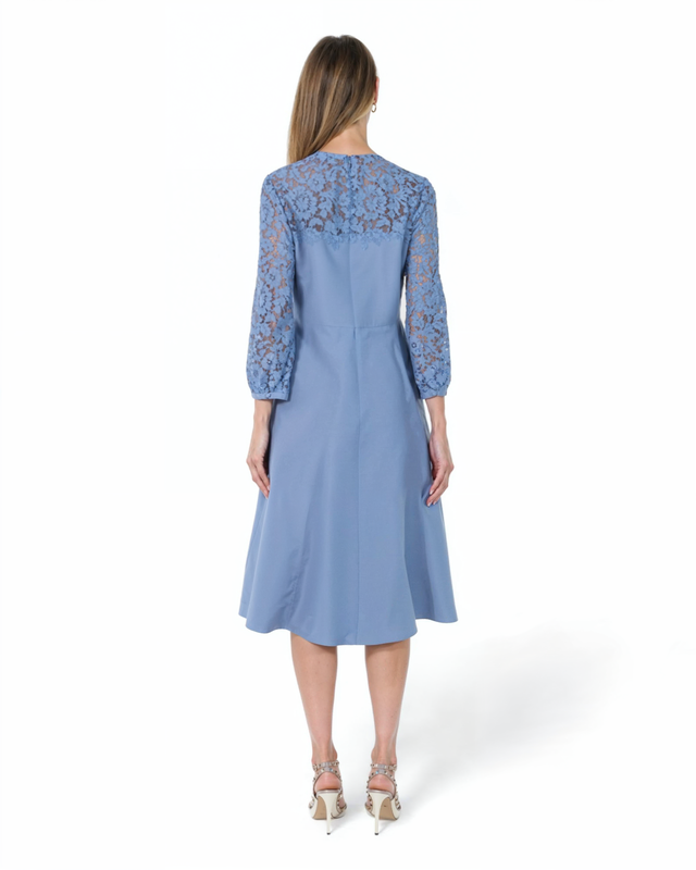 Valentino Lace-Trim Midi Dress in Soft Blue