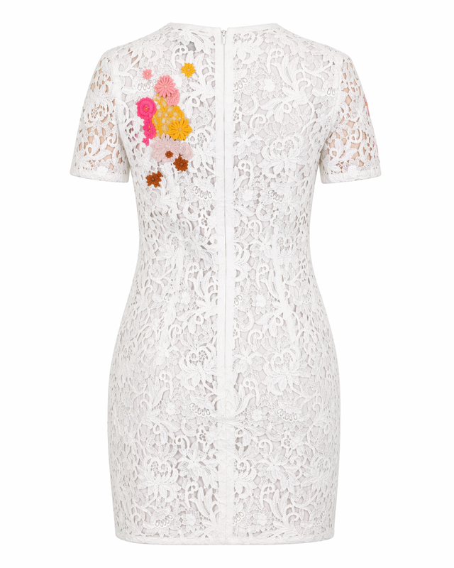 Valentino Lace Mini Dress with 3D Floral Appliqué in White