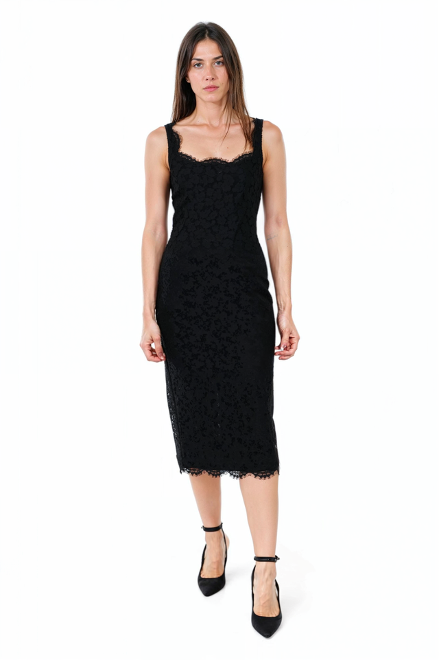 Valentino Black Lace Sleeveless Midi Dress