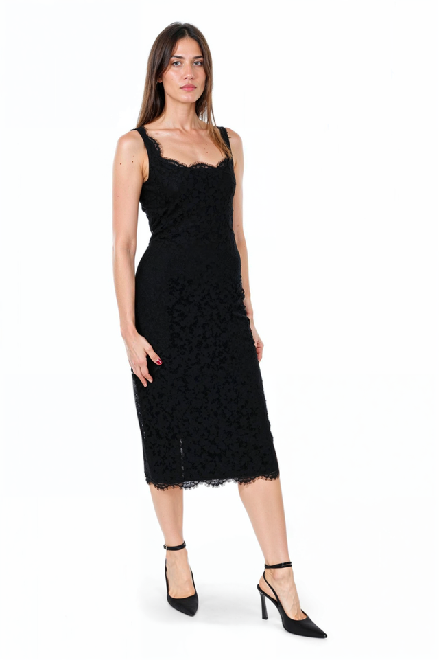 Valentino Black Lace Sleeveless Midi Dress