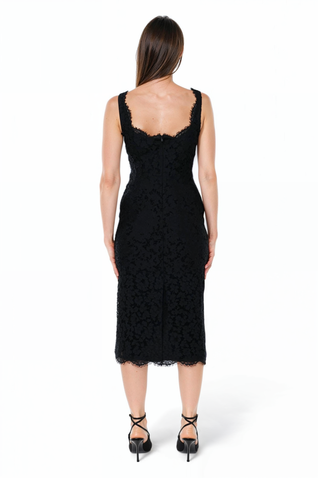 Valentino Black Lace Sleeveless Midi Dress