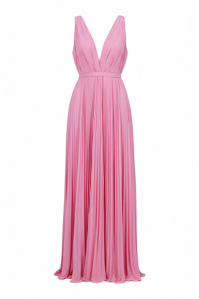 Valentino Garavani Rose Pink Pleated V-Neck Gown