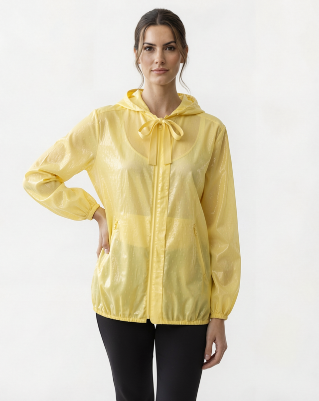 Red Valentino Pleated Back Hooded Rain Jacket in Yellow