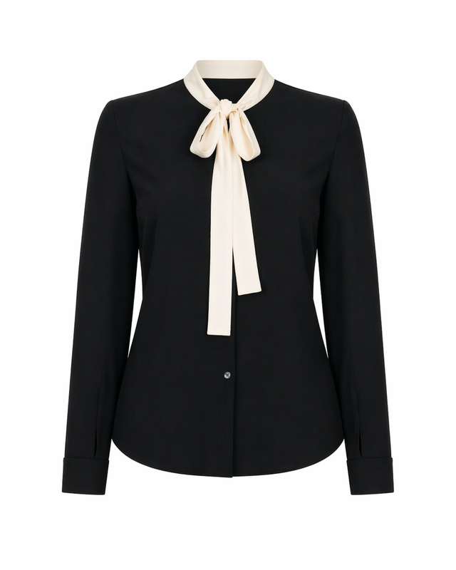 Red Valentino Contrast Bow Neck Blouse in Black & Ivory