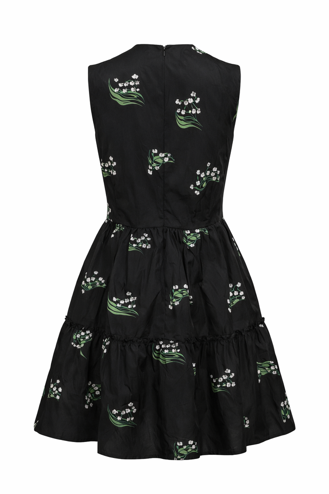 Red Valentino Floral Print Tiered Mini Dress in Black