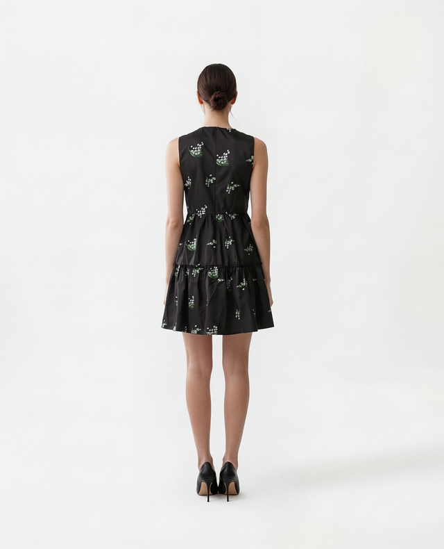 Red Valentino Floral Print Tiered Mini Dress in Black