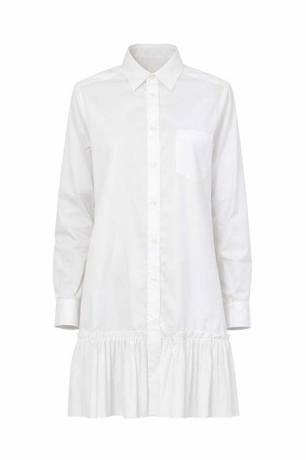 Red Valentino white cotton shirt dress with ruffle hem