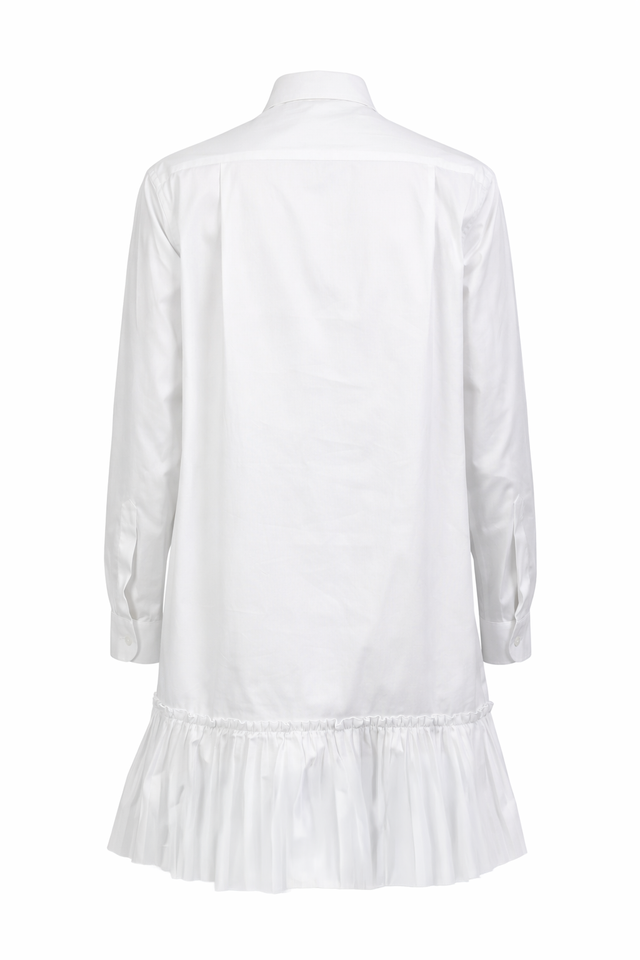 Red Valentino White Cotton Shirt Dress with Ruffle Hem