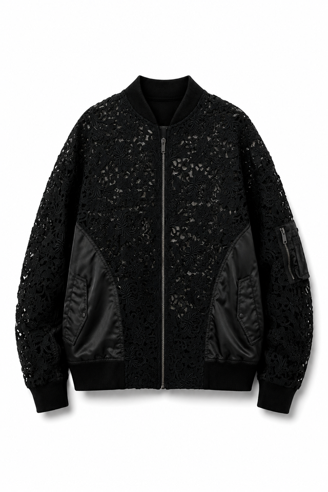 Valentino Men’s Black Lace Overlay Bomber Jacket
