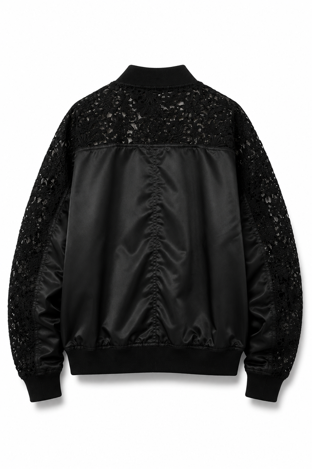 Valentino Men’s Black Lace Overlay Bomber Jacket