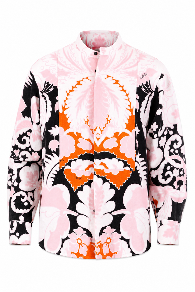 Valentino Baroque Print Mandarin Collar Shirt