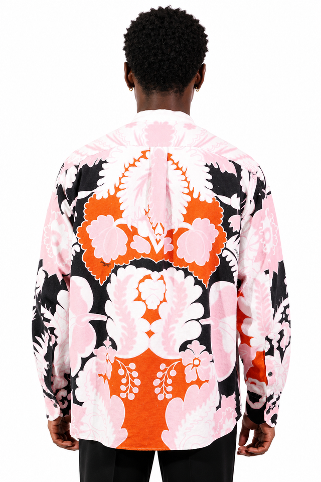 Valentino Baroque Print Mandarin Collar Shirt