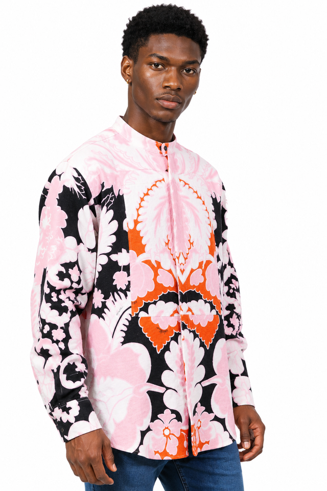Valentino Baroque Print Mandarin Collar Shirt