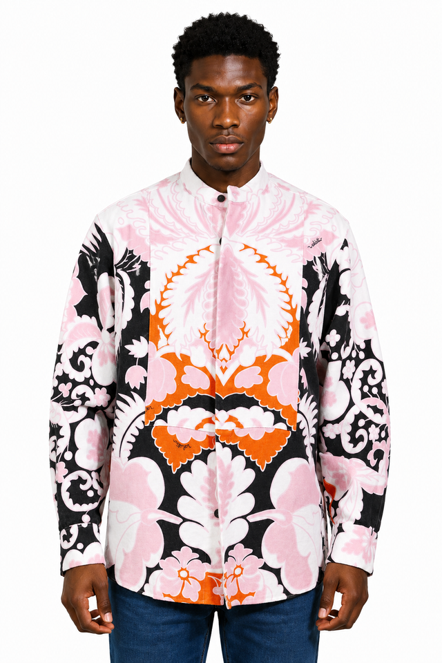 Valentino Baroque Print Mandarin Collar Shirt