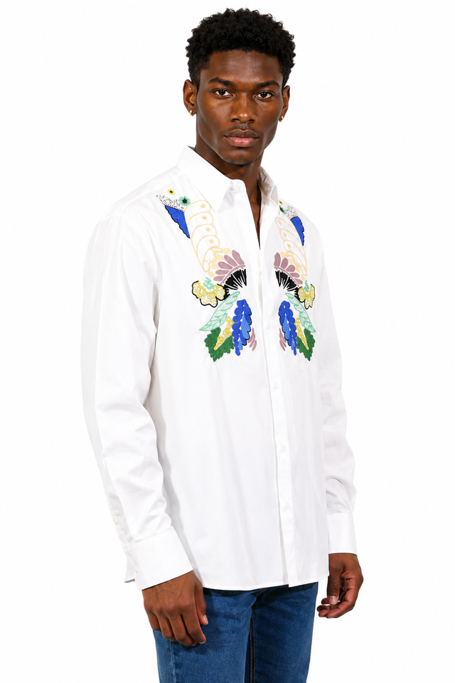 Valentino Embroidered Botanical Poplin Shirt