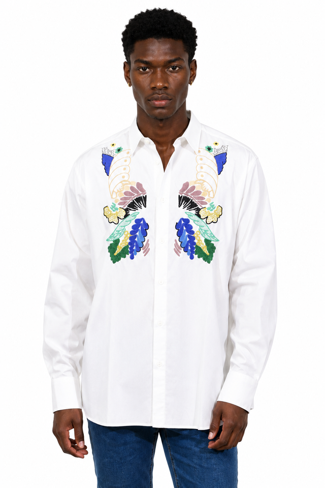 Valentino Embroidered Botanical Poplin Shirt