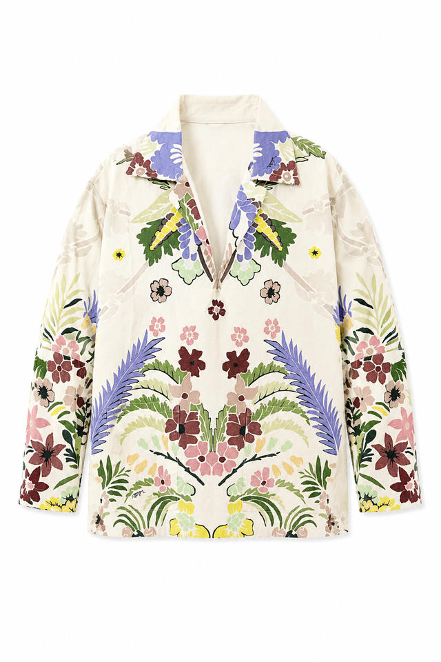 Valentino Tropical Floral Oversized Tunic Shirt