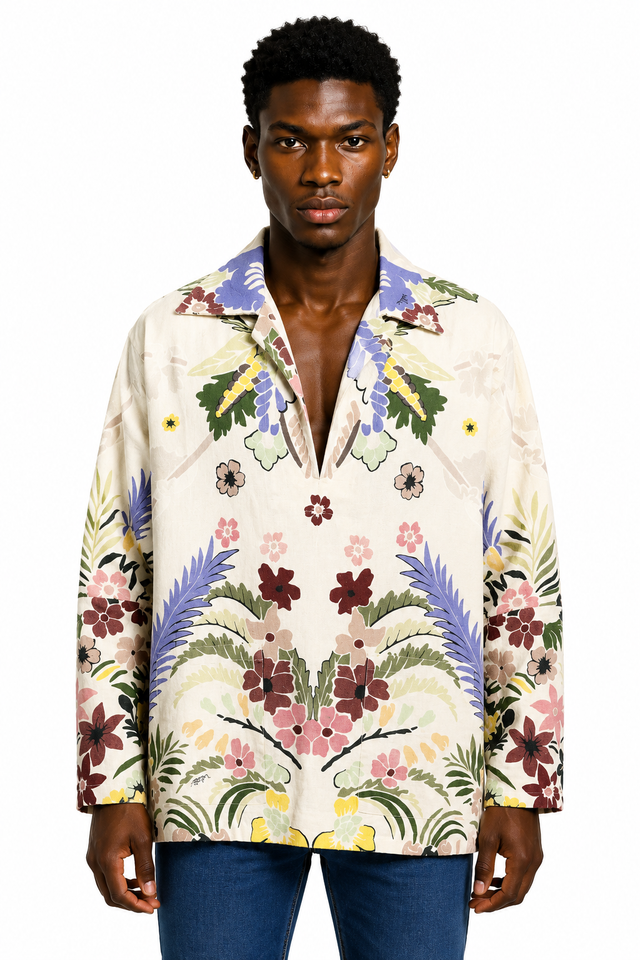 Valentino Tropical Floral Oversized Tunic Shirt