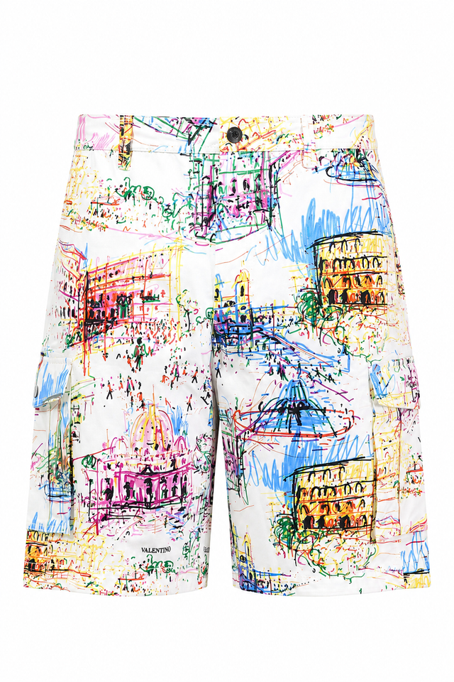 Valentino Graphic Cityscape Cargo Shorts