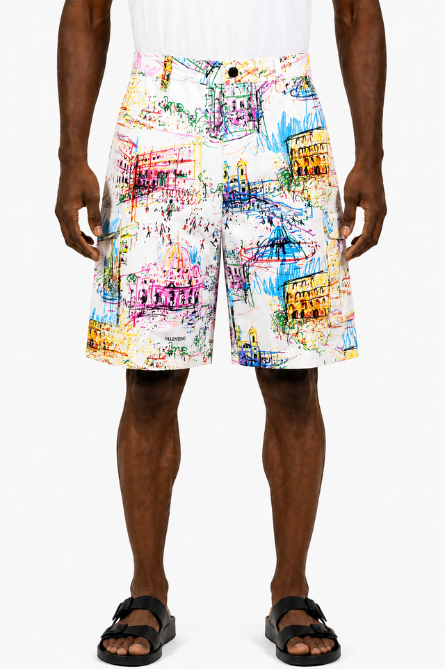 Valentino Graphic Cityscape Cargo Shorts