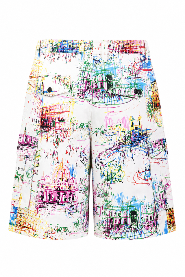 Valentino Graphic Cityscape Cargo Shorts