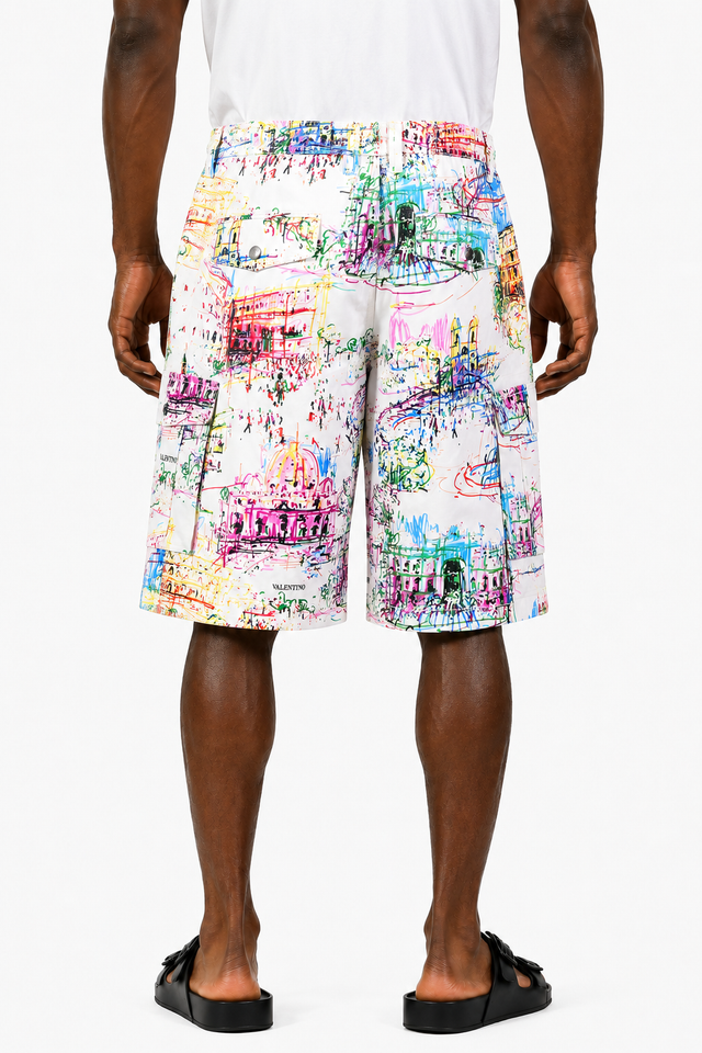 Valentino Graphic Cityscape Cargo Shorts