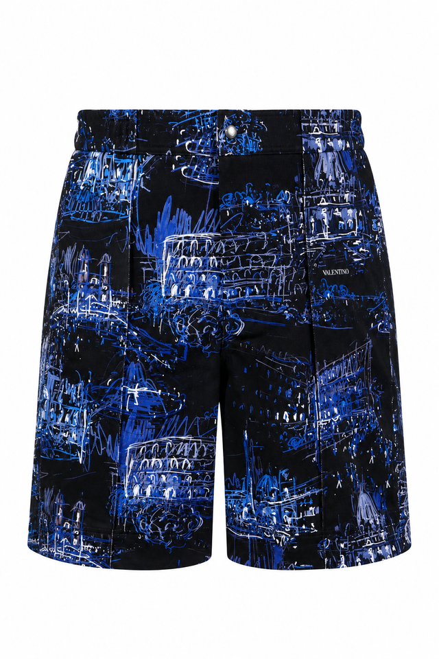 Valentino Graphic Cityscape Print Shorts