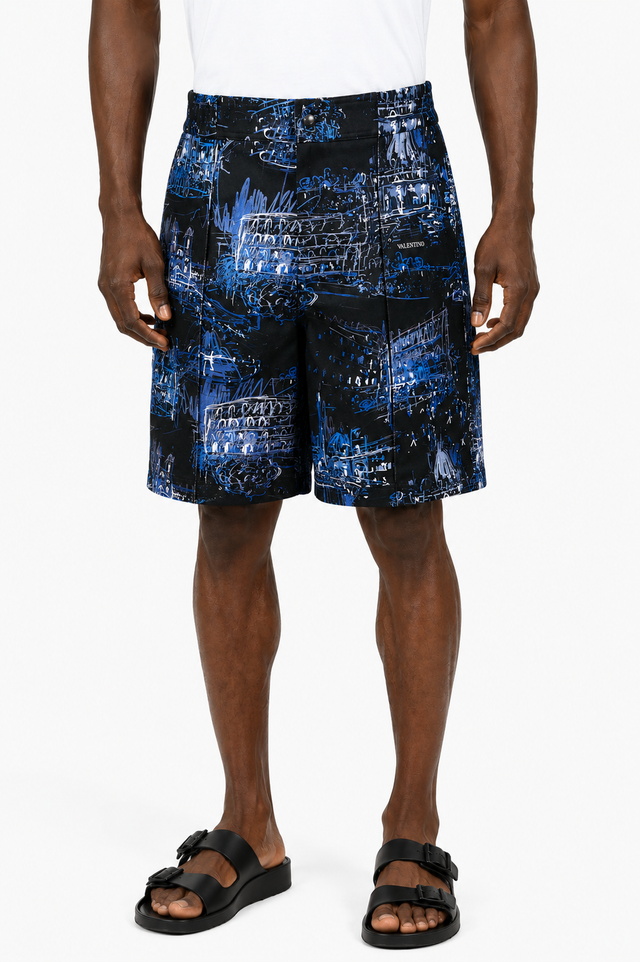 Valentino Graphic Cityscape Print Shorts