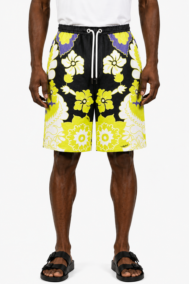 Valentino Floral Print Swim Shorts in Black Multi