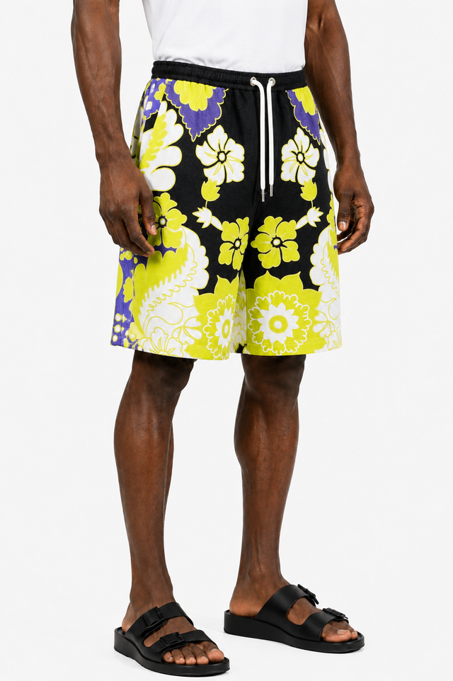Valentino Floral Print Swim Shorts in Black Multi