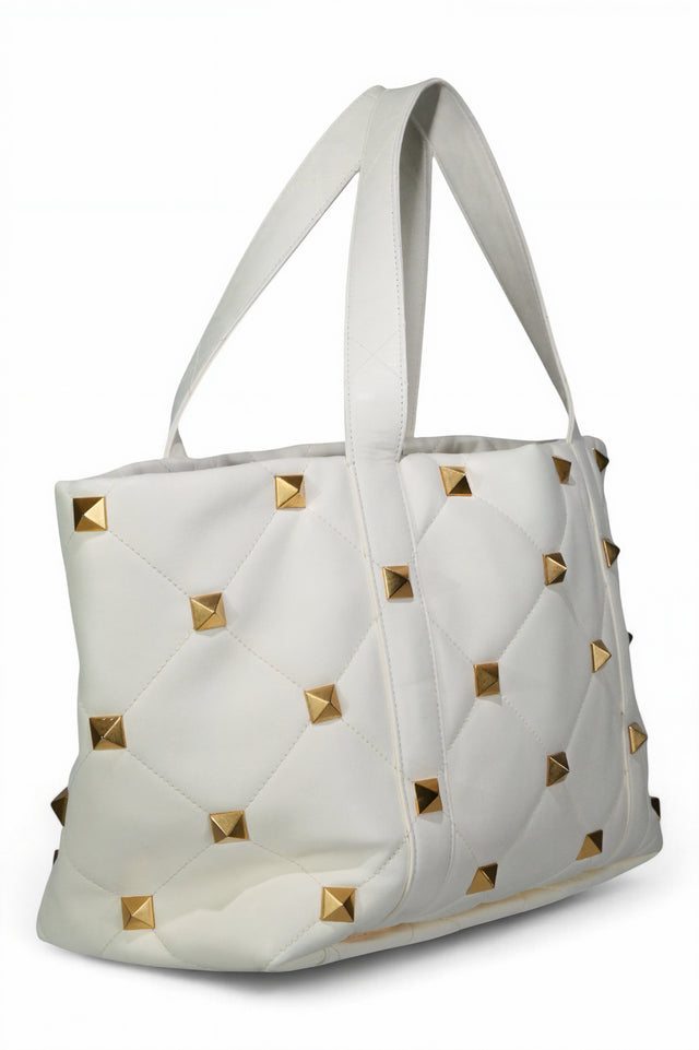 Valentino Garavani Roman Stud Quilted Leather Tote Bag — Lime or Ivory