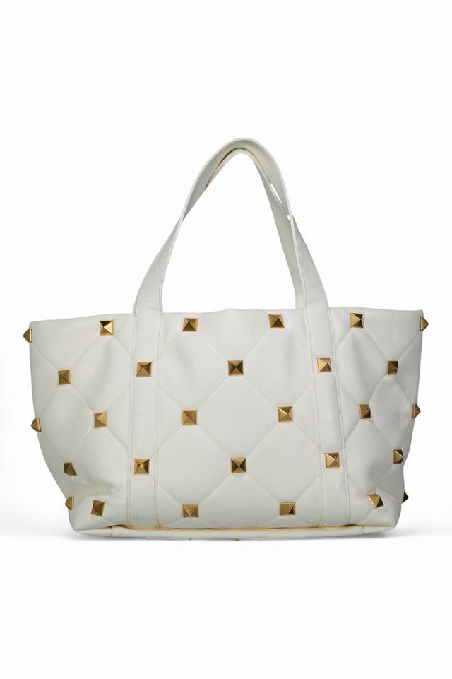 Valentino Garavani Roman Stud Quilted Leather Tote Bag — Lime or Ivory