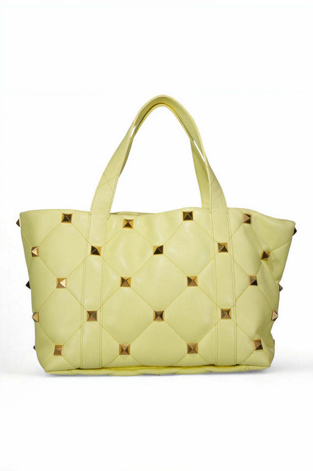 Valentino Garavani Roman Stud Quilted Leather Tote Bag — Lime or Ivory