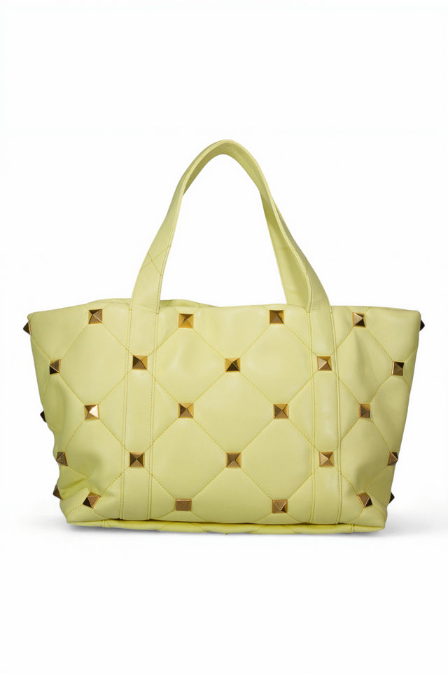 Valentino Garavani Roman Stud Quilted Leather Tote Bag — Lime or Ivory