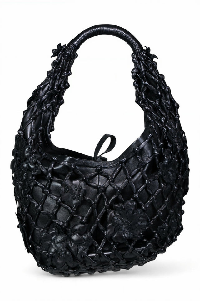 Valentino Garavani Handwoven Leather Floral Hobo Bag
