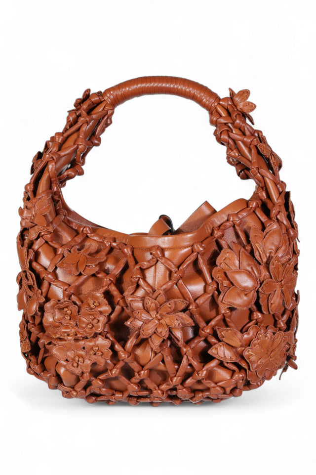 Valentino Garavani  Leather Flower-Embellished Shoulder Bag