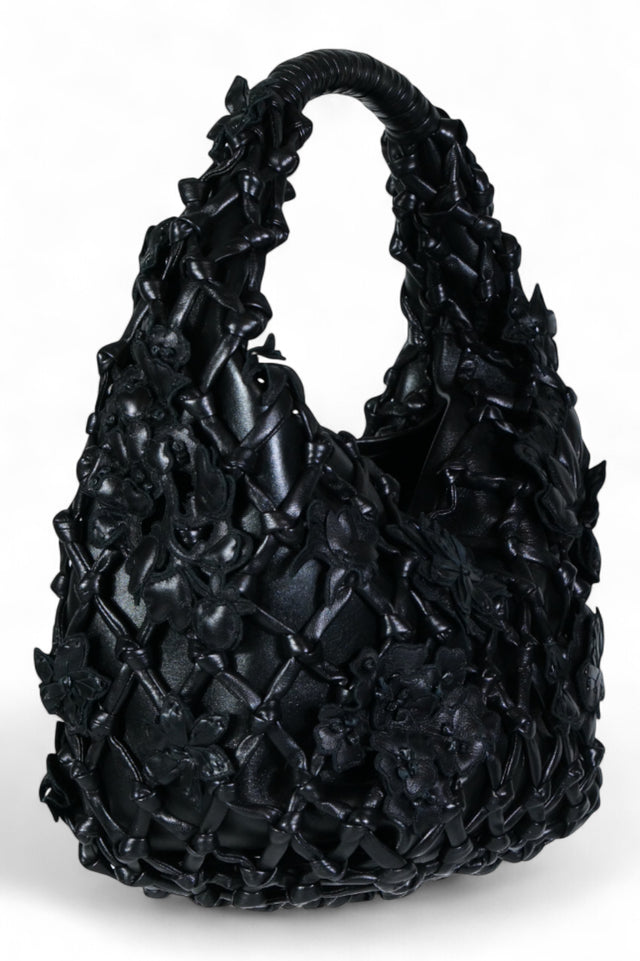 Valentino Garavani  Leather Flower-Embellished Shoulder Bag